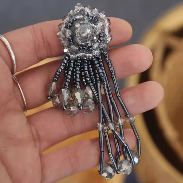 Glass Beaded Pink Brooch Accessories BA0113-Lace Fabric Shop