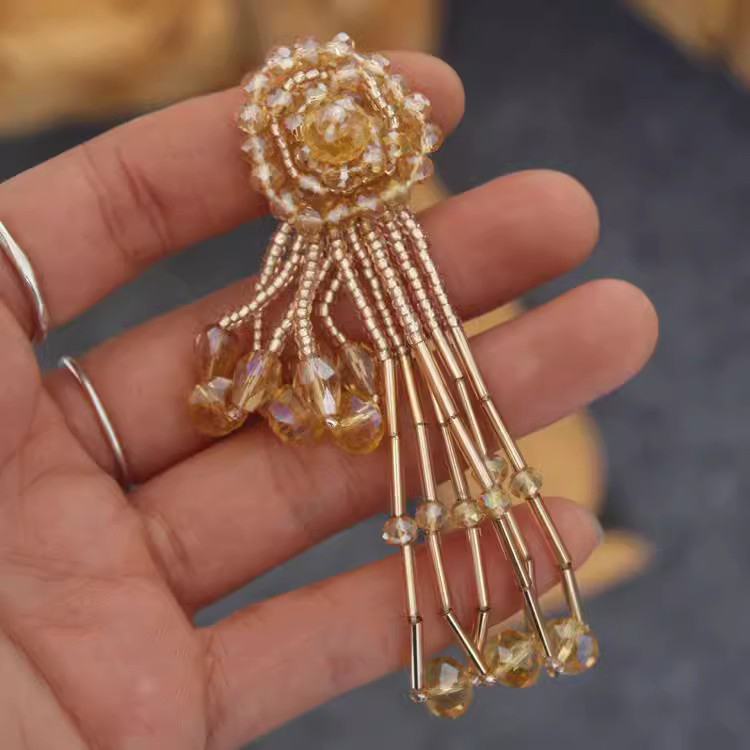 Glass Beaded Pink Brooch Accessories BA0113-Lace Fabric Shop