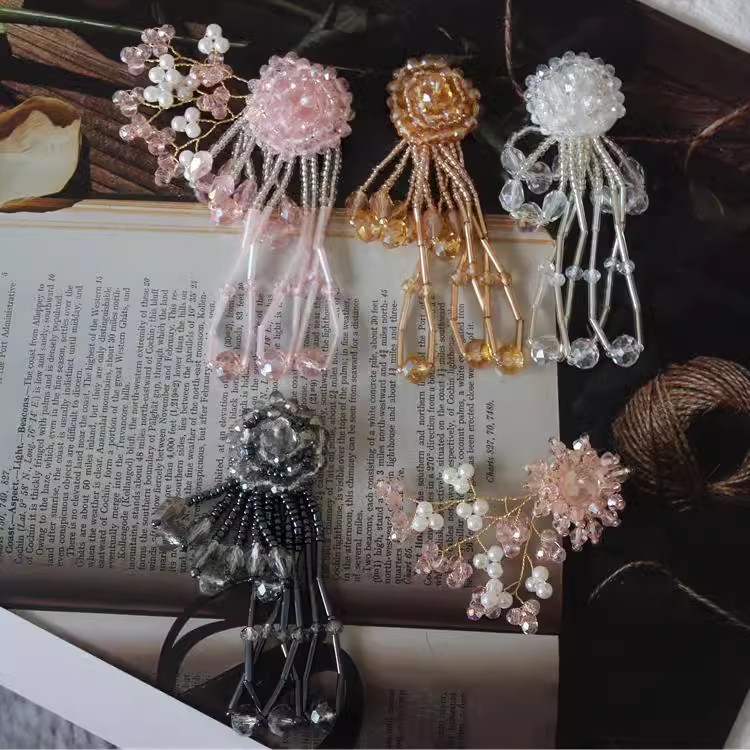 Glass Beaded Pink Brooch Accessories BA0113-Lace Fabric Shop