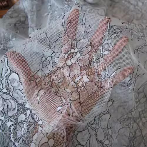 Grey Lace Fabric Width 150 cm CHL0149