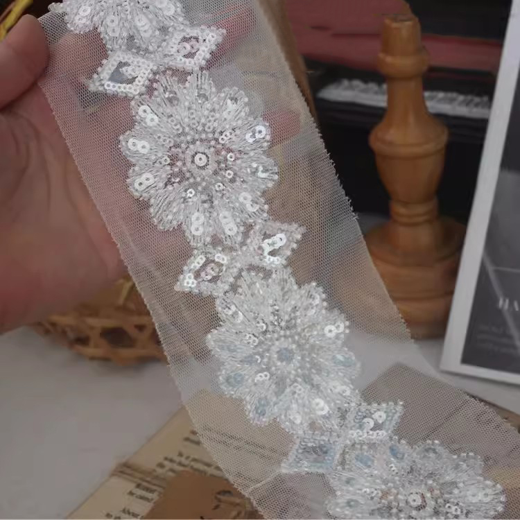 Hollow Guipure Sequin Beaded Lace Trims BT0081-Lace Fabric Shop