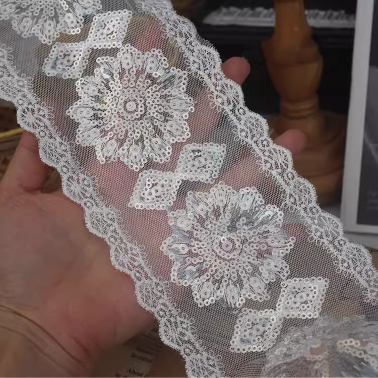 Hollow Guipure Sequin Beaded Lace Trims BT0081-Lace Fabric Shop