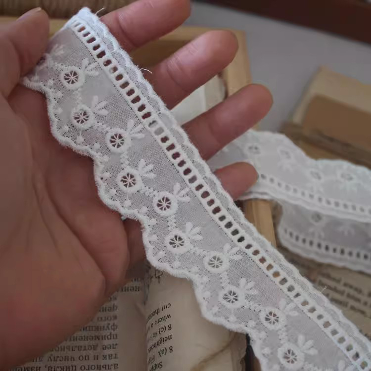 Lace Eyelets Trim Cotton Fabric Width 4 cm EF0113