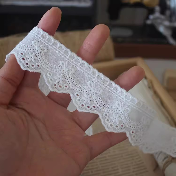 Lace Eyelets Trim Cotton Fabric Width 4 cm EF0113