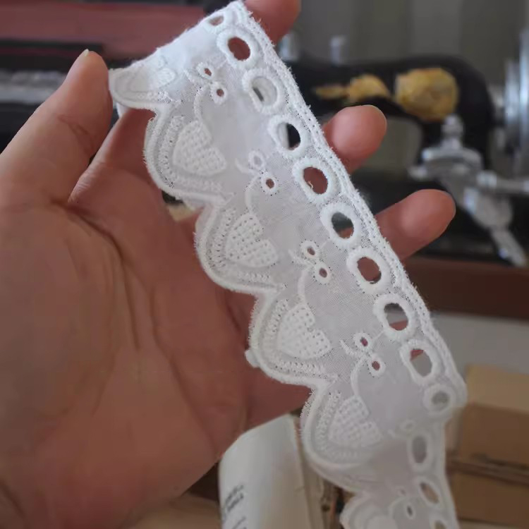 Lace Eyelets Trim Cotton Fabric Width 4 cm EF0113