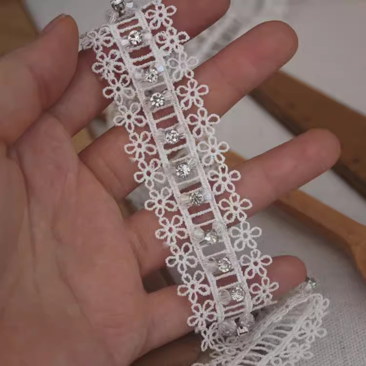 Lace With Pearls White Black Trim BT0131