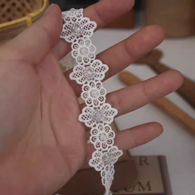 Lace With Pearls White Black Trim BT0131