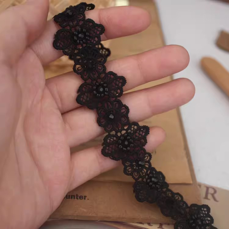 Lace With Pearls White Black Trim BT0131