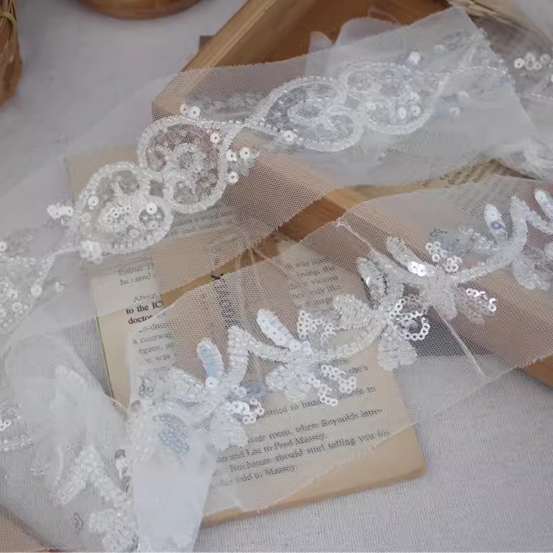 Luxury Silver Sequin Beaded Lace Trimming BT0079-Lace Fabric Shop