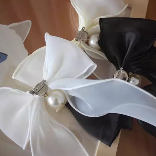Pearl Beaded Brooch Chiffon Bow Tie BTA0021-Lace Fabric Shop