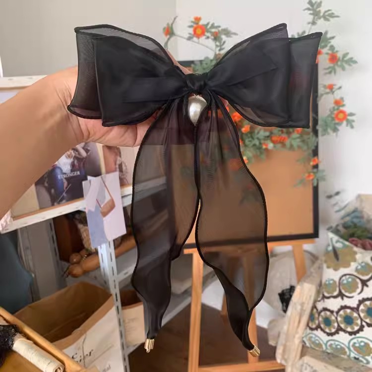 Pearl Beaded Brooch Chiffon Bow Tie BTA0021-Lace Fabric Shop