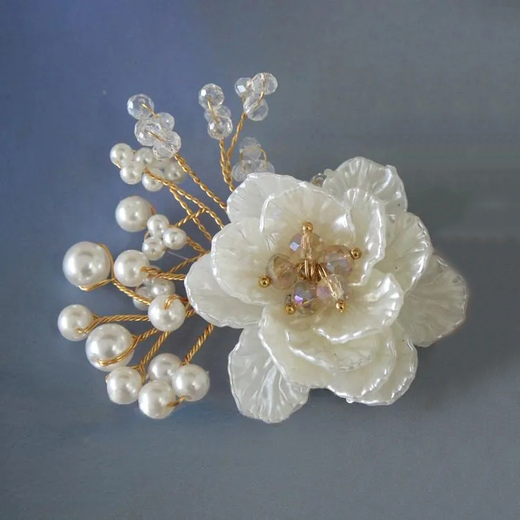 Pearl Beaded Brooch Headdress Accessories BA0117-Lace Fabric Shop