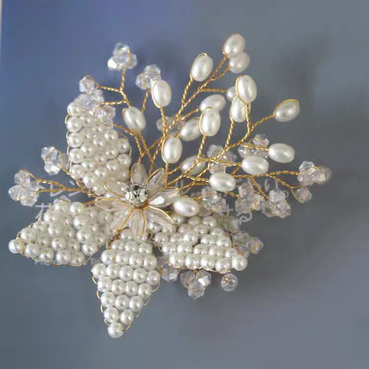 Pearl Beaded Brooch Headdress Accessories BA0117-Lace Fabric Shop