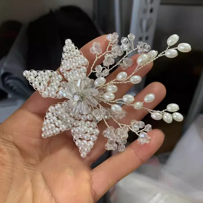 Pearl Beaded Brooch Headdress Accessories BA0117-Lace Fabric Shop