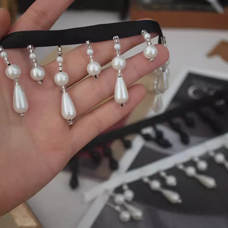 Pearl Tassel Hand Beading Lace Trim BT0142