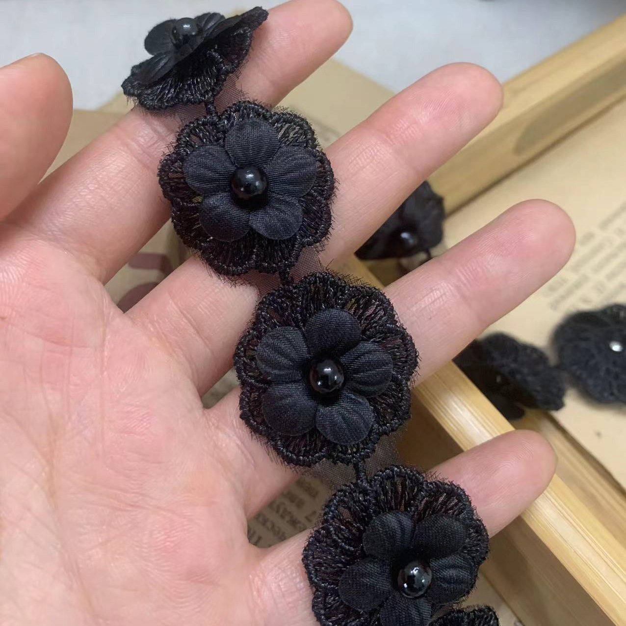 Pearls Beaded Lace Trim Fabric BT0009