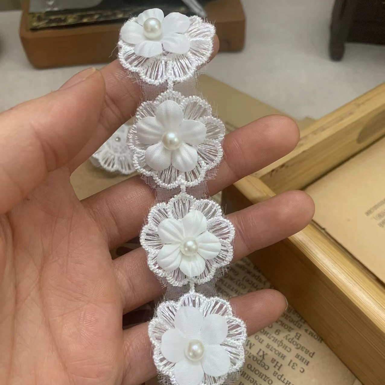 Pearls Beaded Lace Trim Fabric BT0009