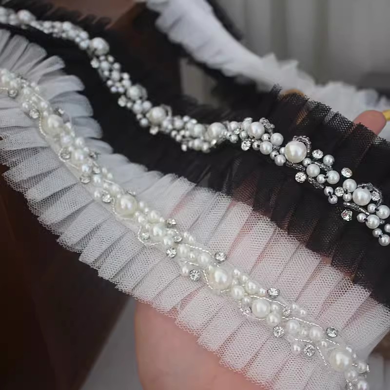 Pleated Skirt Lace Trim With Bead BT0140