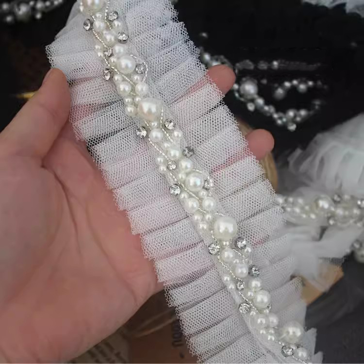 Pleated Skirt Lace Trim With Bead BT0140