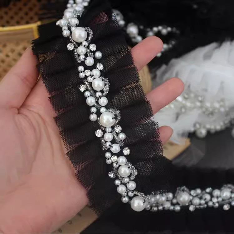 Pleated Skirt Lace Trim With Bead BT0140