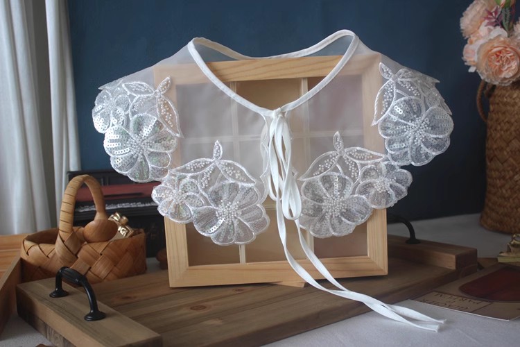 Sequins Organza Lace Embroidery Collar LC0009-Lace Fabric Shop