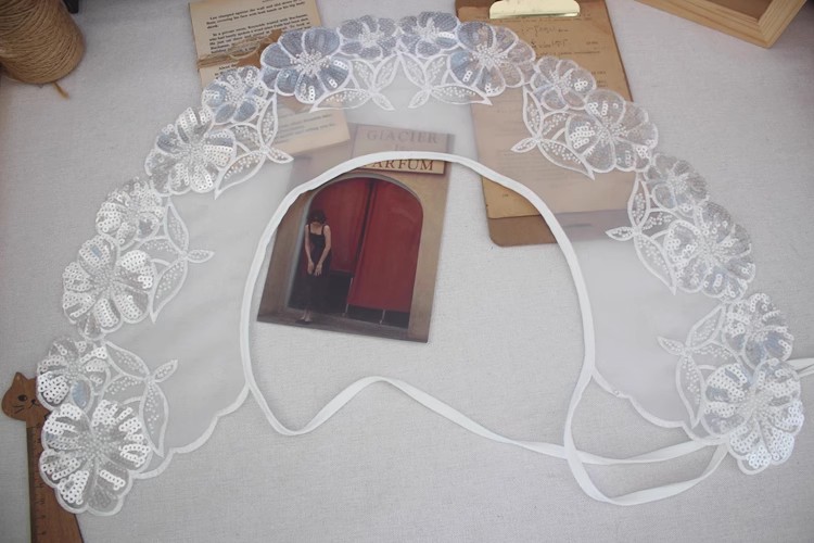 Sequins Organza Lace Embroidery Collar LC0009-Lace Fabric Shop