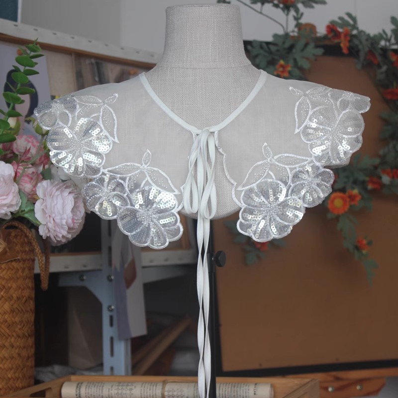 Sequins Organza Lace Embroidery Collar LC0009-Lace Fabric Shop