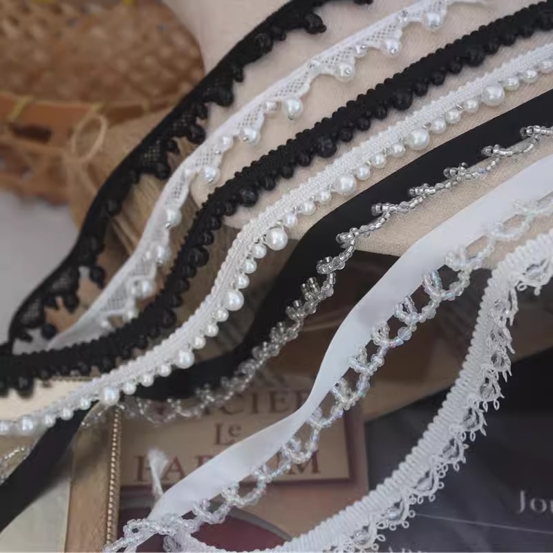 Silver Beaded Lace Trim Material BT0138