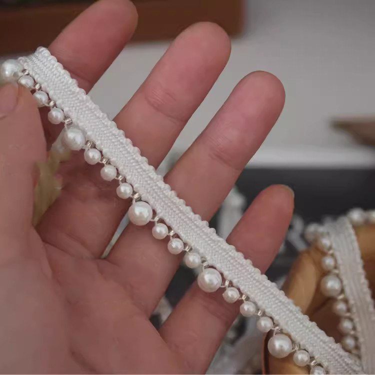 Silver Beaded Lace Trim Material BT0138