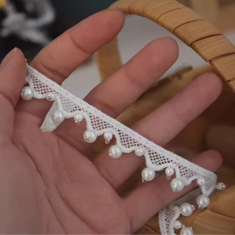 Silver Beaded Lace Trim Material BT0138