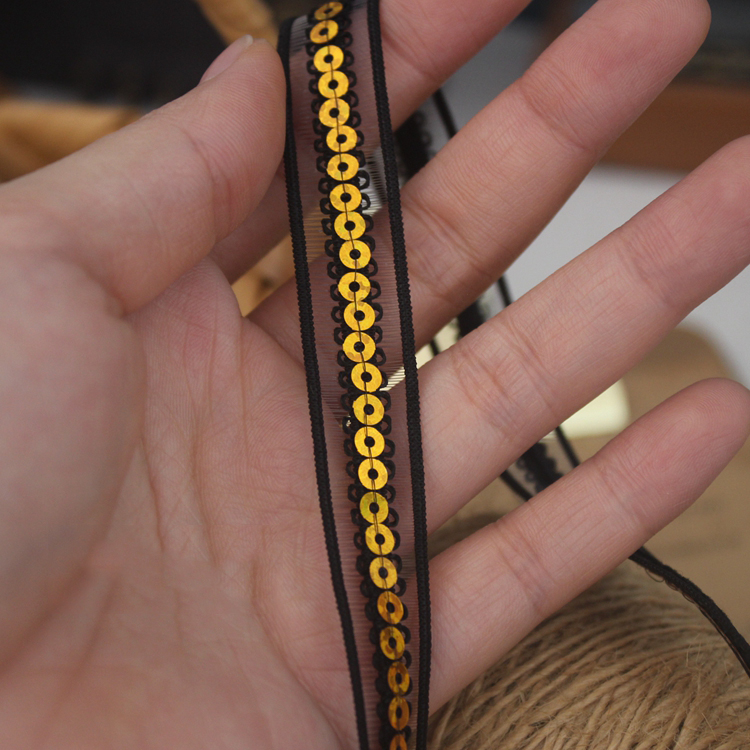 Stretch Sequins Lace Fabric Material 1 cm LT0425