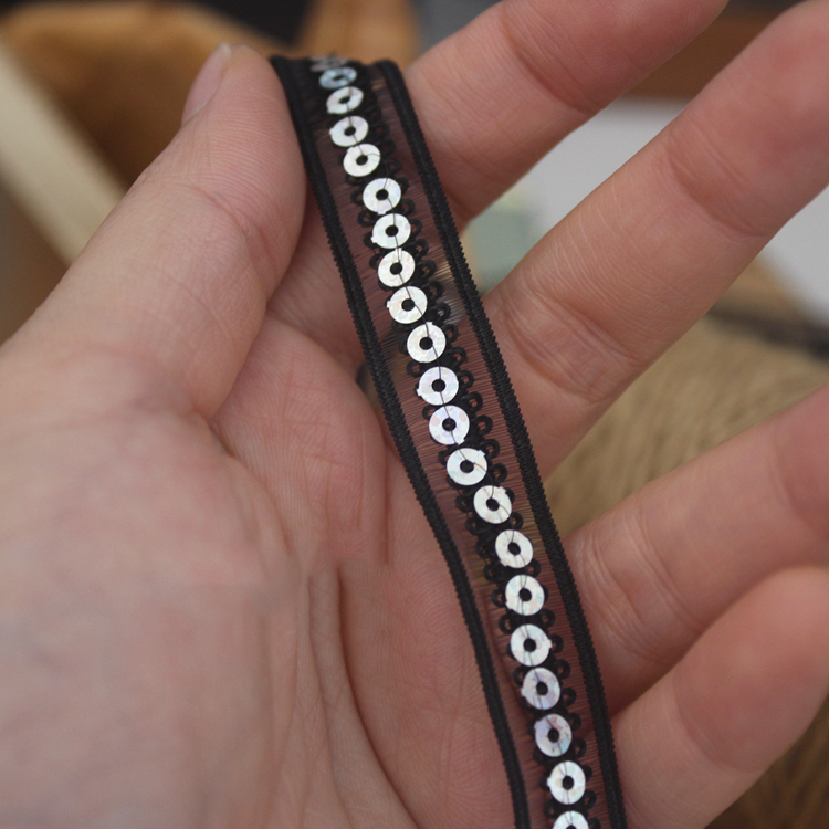 Stretch Sequins Lace Fabric Material 1 cm LT0425