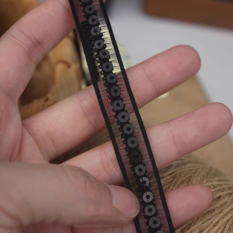 Stretch Sequins Lace Fabric Material 1 cm LT0425