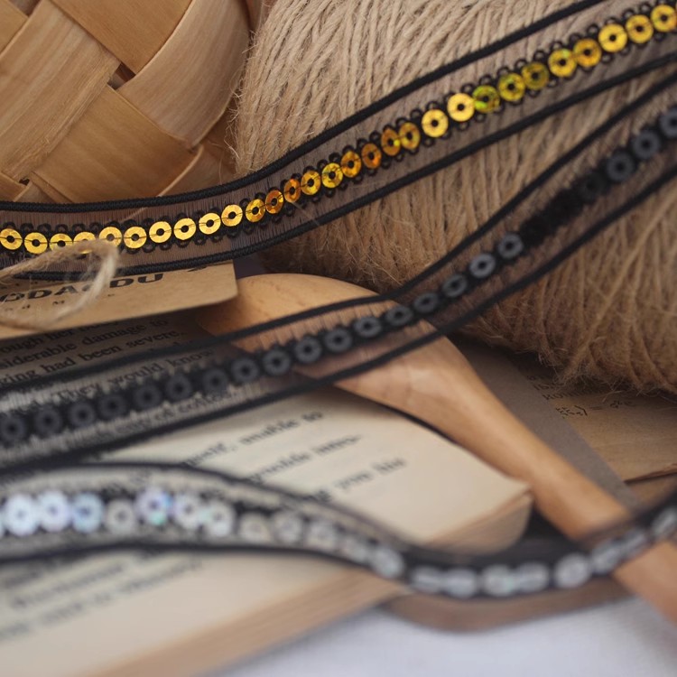 Stretch Sequins Lace Fabric Material 1 cm LT0425