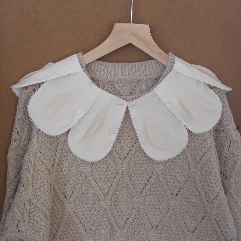 Ivory Cotton Lace Collar Eyelet Fabrics EF0059-Lace Fabric Shop