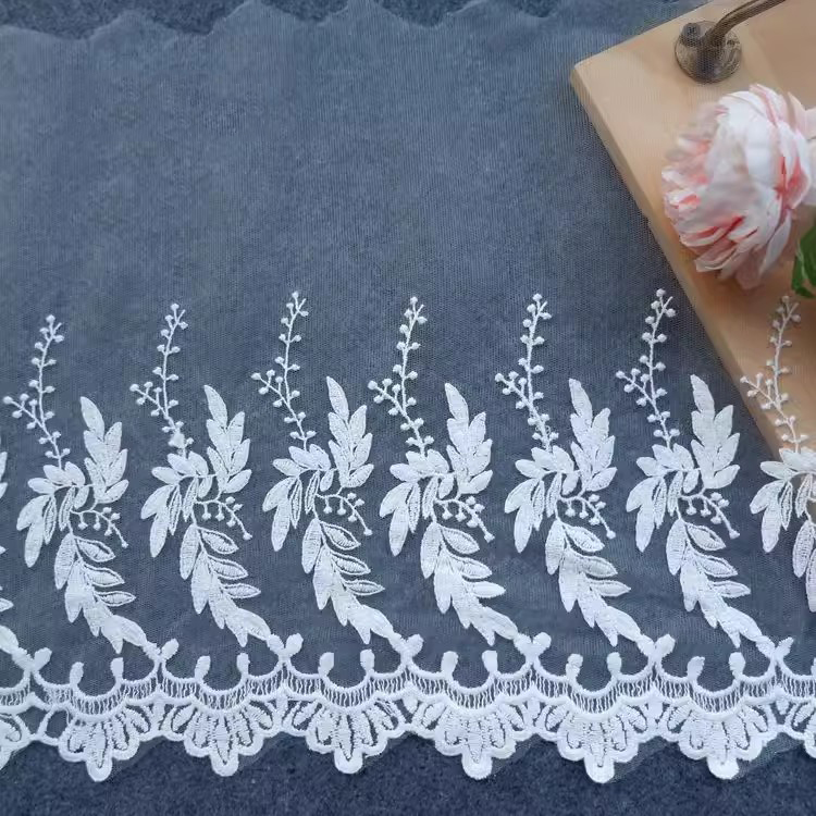 White Cotton Embroidery Fabric Width 25-36 cm TF0125