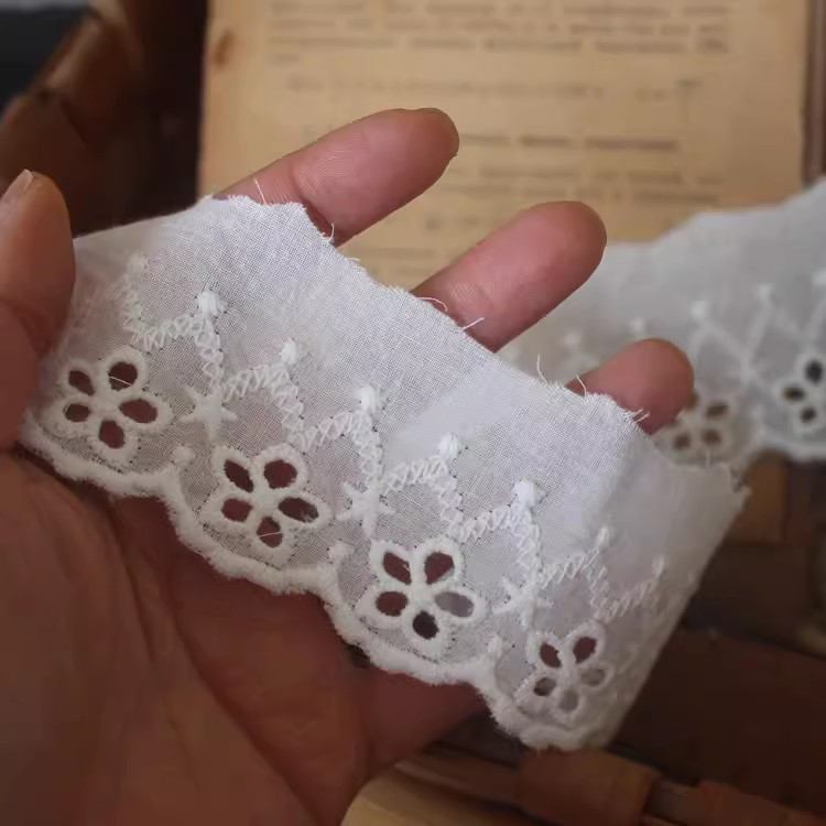 White Cotton Eyelet Fabric Width 5 cm EF0121