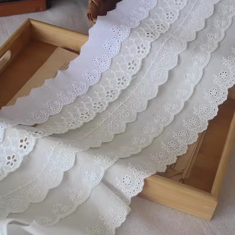 White Cotton Eyelet Fabric Width 5 cm EF0121
