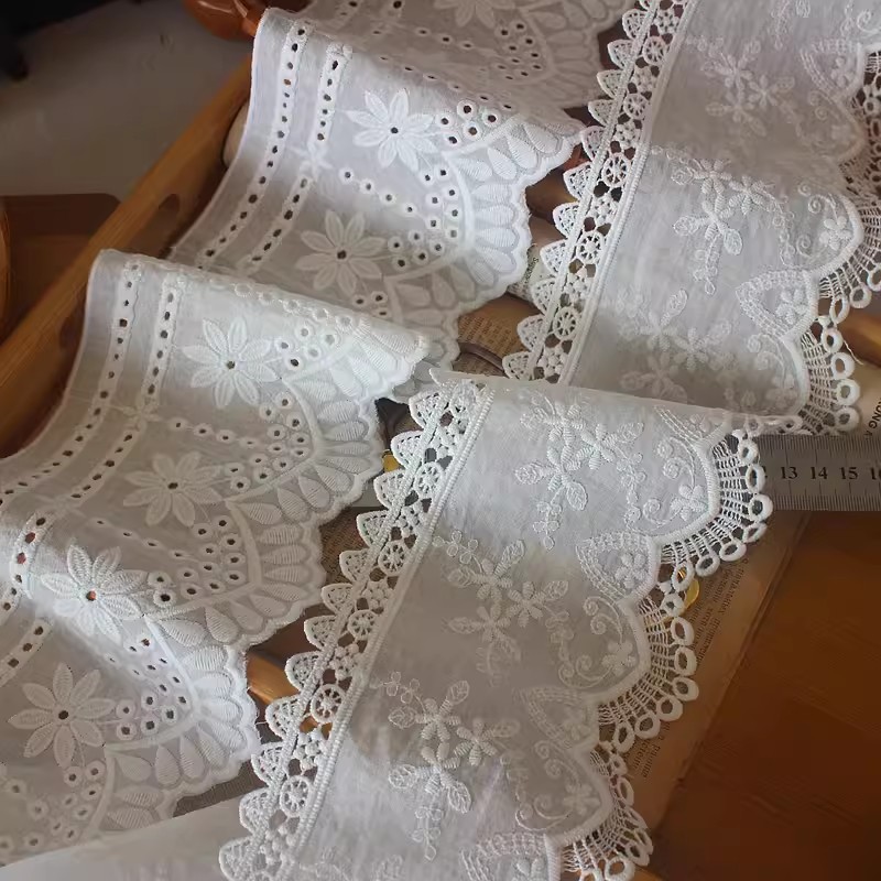 White Embroidered Cotton Fabric Width 12 cm EF0109