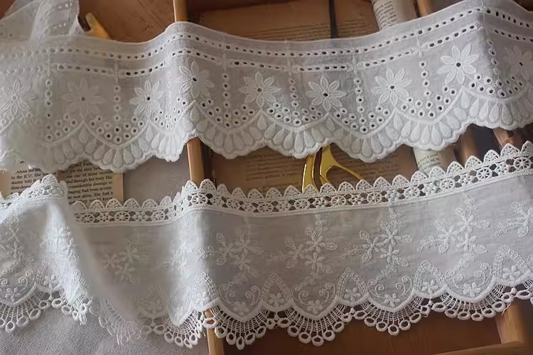 White Embroidered Cotton Fabric Width 12 cm EF0109