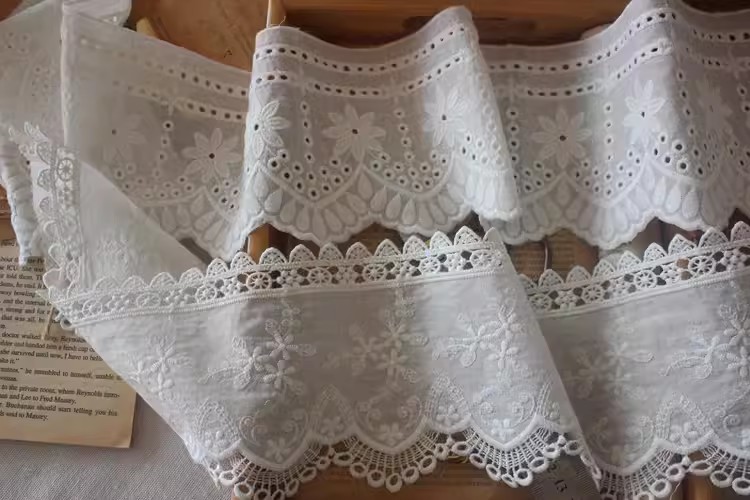 White Embroidered Cotton Fabric Width 12 cm EF0109
