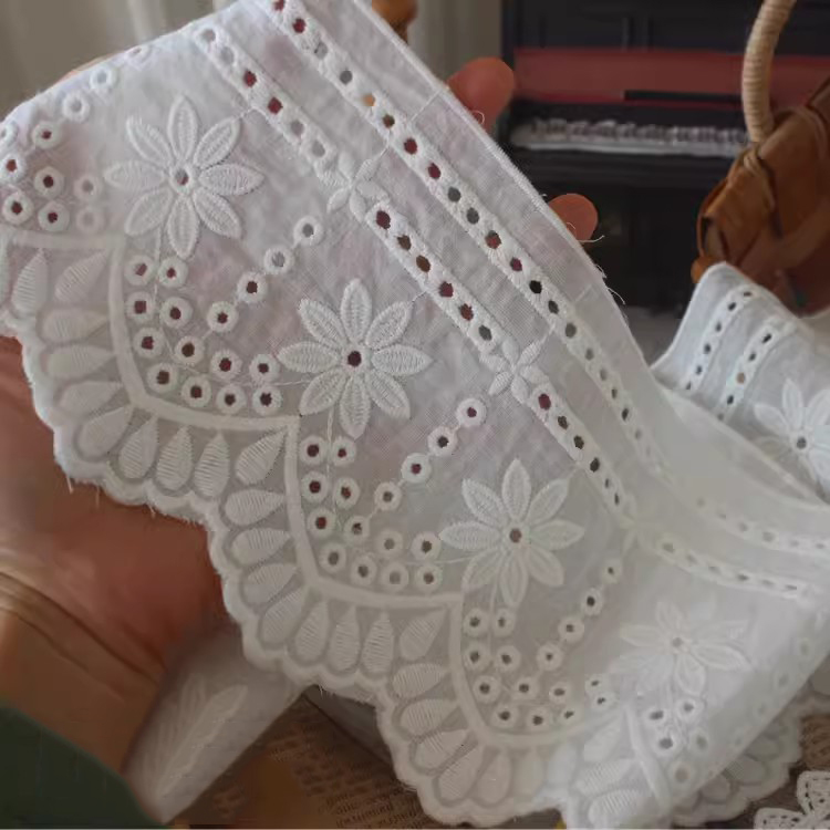 White Embroidered Cotton Fabric Width 12 cm EF0109