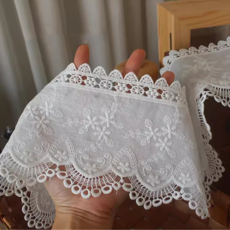 White Embroidered Cotton Fabric Width 12 cm EF0109