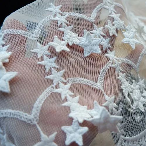 Embroidery White Tulle Width 17-23 cm TF0034-Lace Fabric Shop