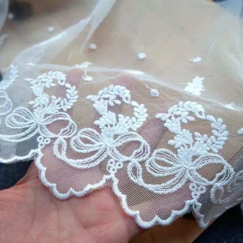 Embroidery White Tulle Width 17-23 cm TF0034-Lace Fabric Shop