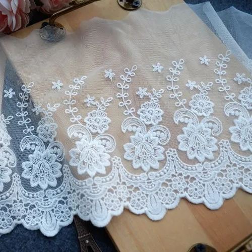 Embroidery White Tulle Width 17-23 cm TF0034-Lace Fabric Shop