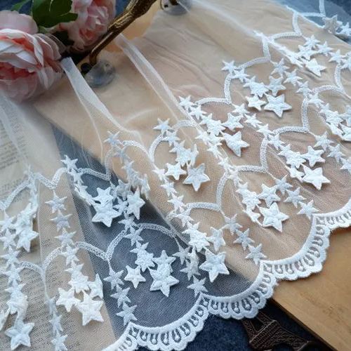 Embroidery White Tulle Width 17-23 cm TF0034-Lace Fabric Shop