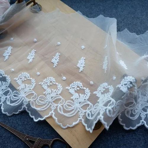Embroidery White Tulle Width 17-23 cm TF0034-Lace Fabric Shop