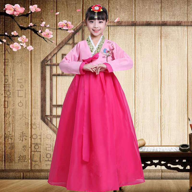 Girls Modern Pink Hanbok Korean Traditional Dress Cosplay Costume