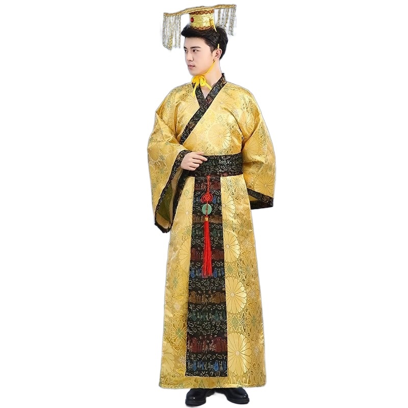 Mans Han Dynasty Emperor Dragon Robe Halloween Hanfu Cosplay Costume